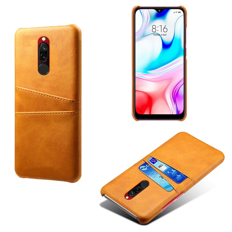 KSQ Double Card Slots PU Leather Coated Hard PC Shell for Xiaomi Redmi 8 - Orange-1