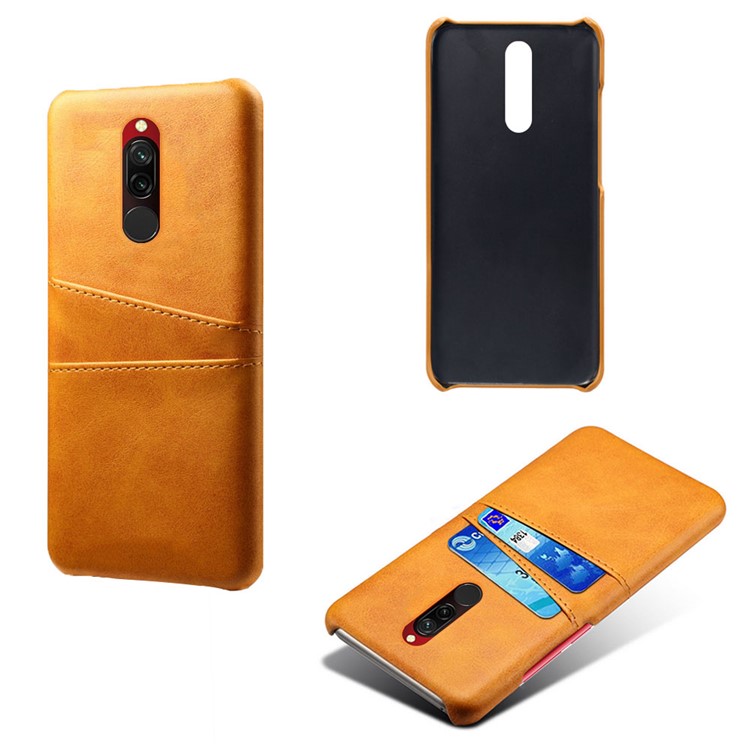 KSQ Double Card Slots PU Leather Coated Hard PC Shell for Xiaomi Redmi 8 - Orange-5