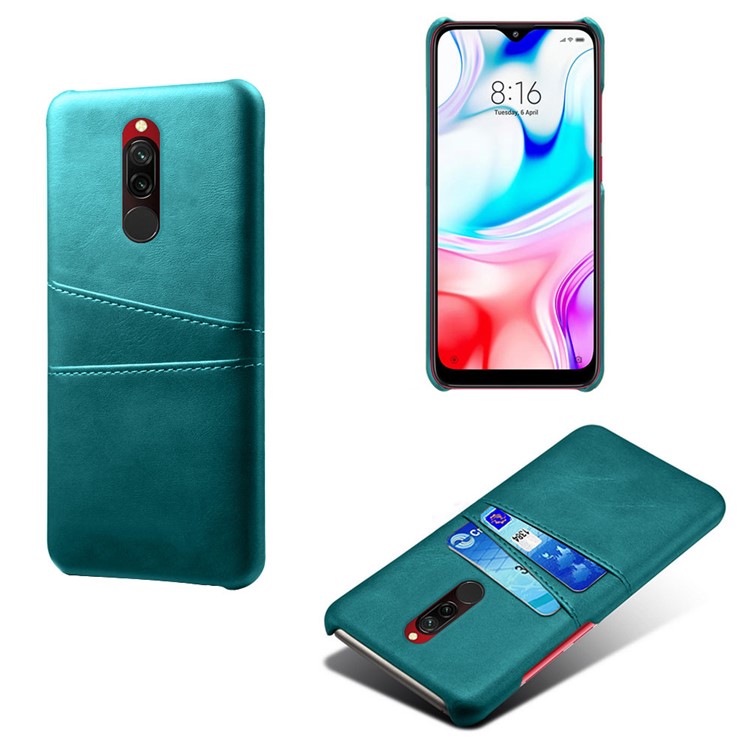 KSQ Double Card Slots PU Leather Coated Hard PC Shell for Xiaomi Redmi 8 - Baby Blue-1