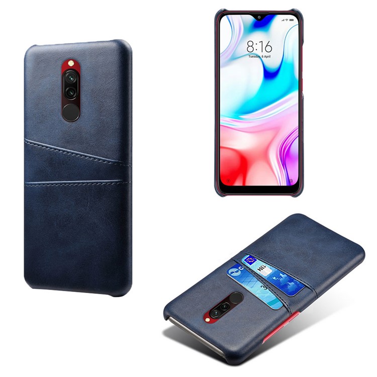 KSQ Double Card Slots PU Leather Coated Hard PC Shell for Xiaomi Redmi 8 - Dark Blue-1