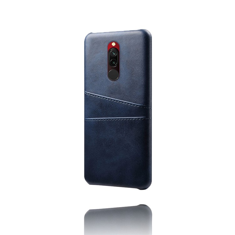 KSQ Double Card Slots PU Leather Coated Hard PC Shell for Xiaomi Redmi 8 - Dark Blue-2