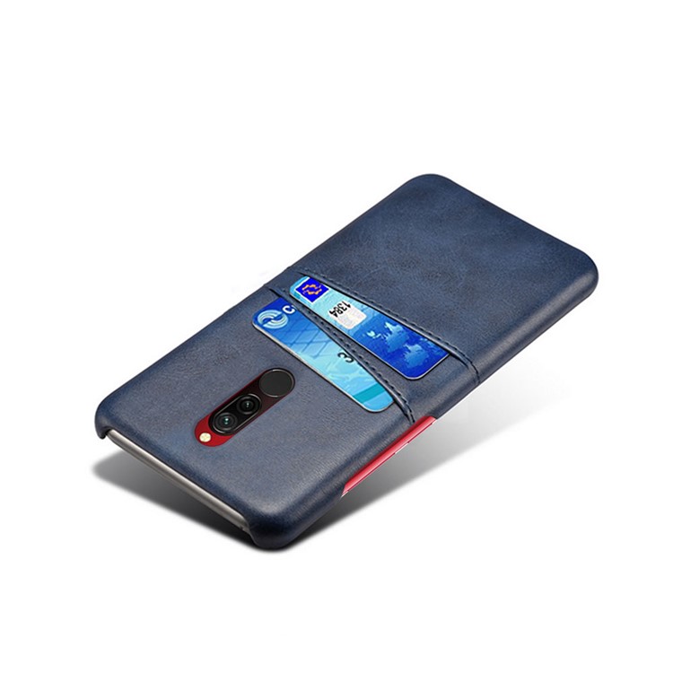 KSQ Double Card Slots PU Leather Coated Hard PC Shell for Xiaomi Redmi 8 - Dark Blue-4