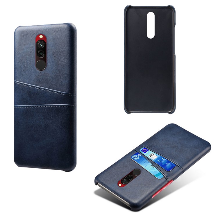 KSQ Double Card Slots PU Leather Coated Hard PC Shell for Xiaomi Redmi 8 - Dark Blue-5