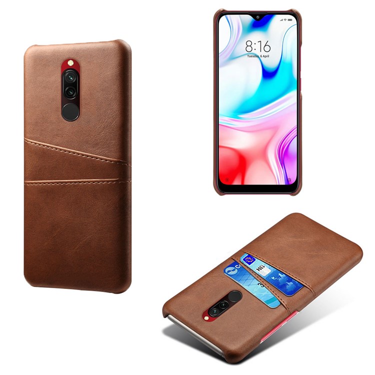 KSQ Double Card Slots PU Leather Coated Hard PC Shell for Xiaomi Redmi 8 - Brown-1