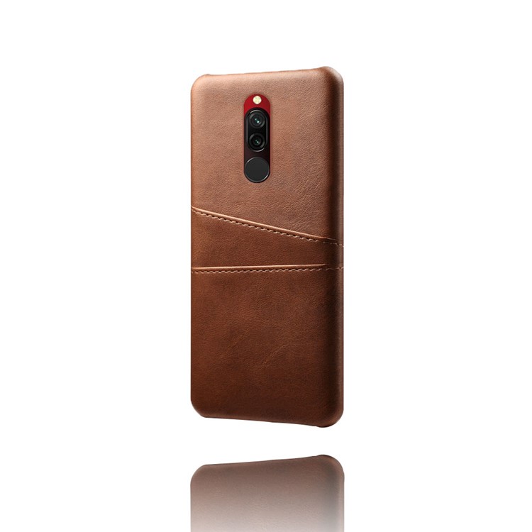 KSQ Double Card Slots PU Leather Coated Hard PC Shell for Xiaomi Redmi 8 - Brown-2