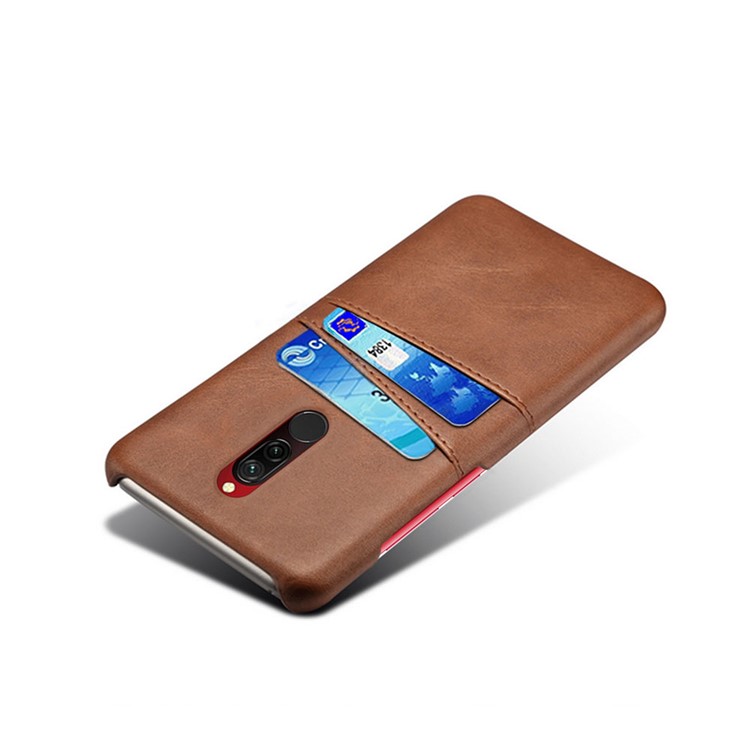 KSQ Double Card Slots PU Leather Coated Hard PC Shell for Xiaomi Redmi 8 - Brown-4