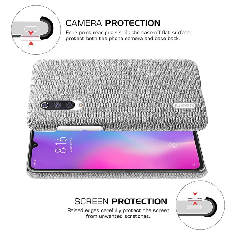 KSQ PC + Cloth Mobile Protection Cope Cope Case Для Xiaomi Mi CC9 / Mi 9 Lite / Mi CC9 Meitu Edition - Светло-серый