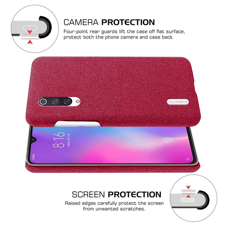 KSQ PC + Cloth Mobile Protective Phone Case Cover for Xiaomi Mi CC9 / Mi 9 Lite / Mi CC9 Meitu Edition - Red-5