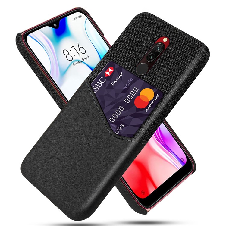 KSQ Cloth PU Leather Coated PC Back Case with Card Slot for Xiaomi Redmi 8 - Black-1