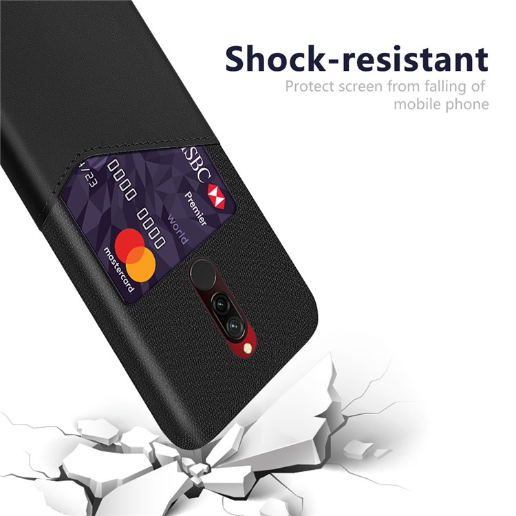 KSQ Cloth PU Leather Coated PC Back Case with Card Slot for Xiaomi Redmi 8 - Black-3