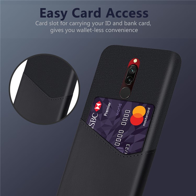 KSQ Cloth PU Leather Coated PC Back Case with Card Slot for Xiaomi Redmi 8 - Black-4