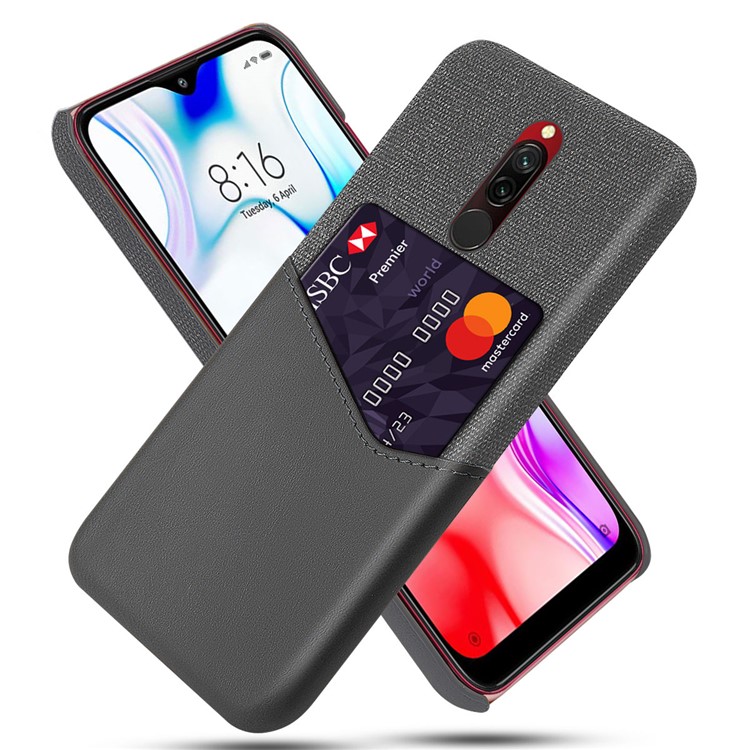 Tissu KSQ PU Cuir Enduit Arrière Pc Avec Fente Pour Carte Pour Xiaomi Redmi 8 - Gris-1