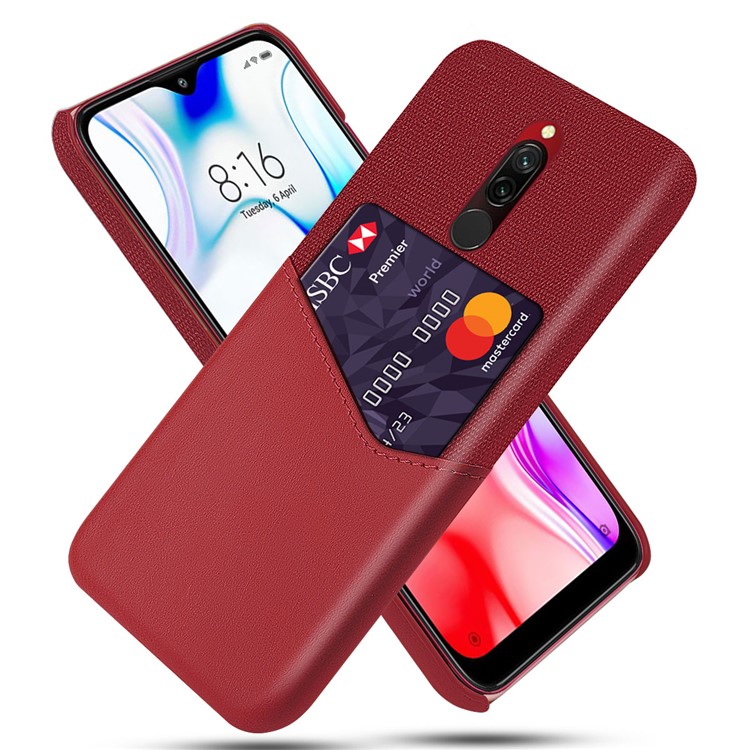 Tissu KSQ PU Cuir Enduit Arrière Pc Avec Fente Pour Carte Pour Xiaomi Redmi 8 - Rouge-1