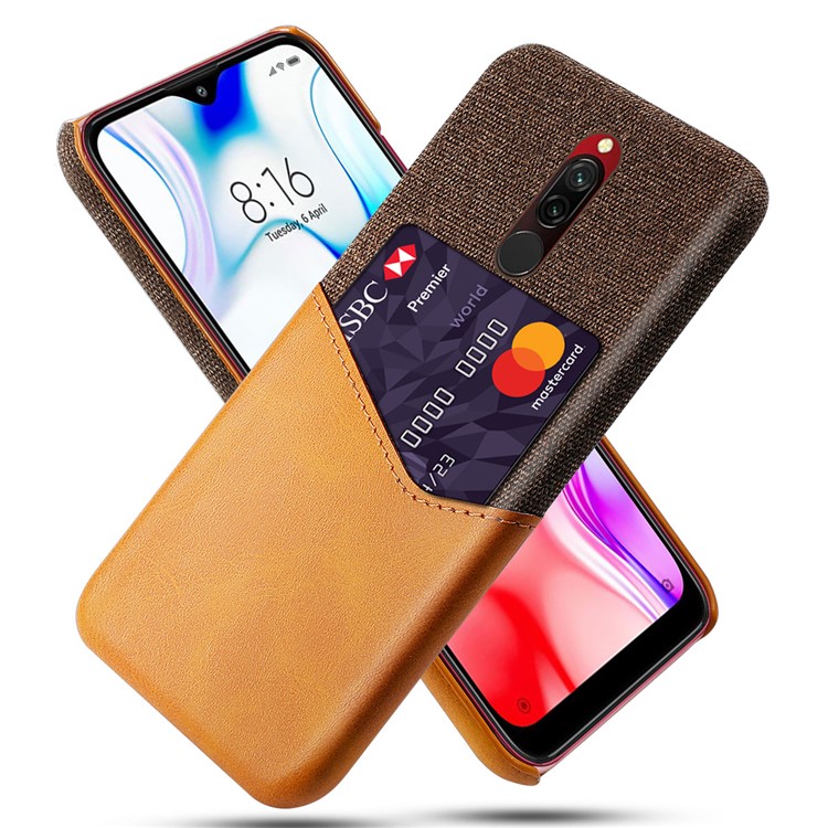 Tissu KSQ PU Cuir Enduit Arrière Pc Avec Fente Pour Carte Pour Xiaomi Redmi 8 - Marron-1