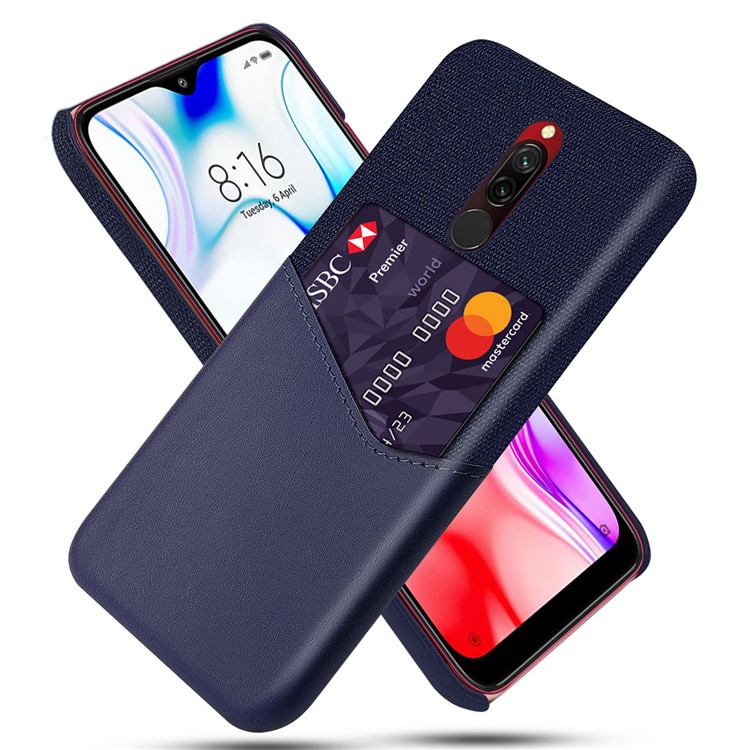 KSQ Cloth PU Leather Coated PC Back Case with Card Slot for Xiaomi Redmi 8 - Blue-1