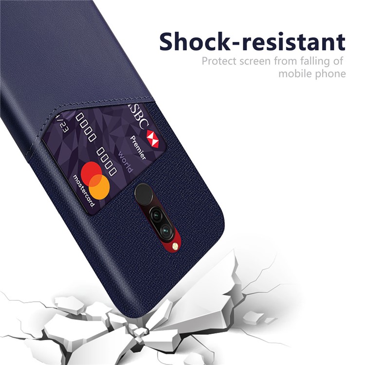 KSQ Cloth PU Leather Coated PC Back Case with Card Slot for Xiaomi Redmi 8 - Blue-3