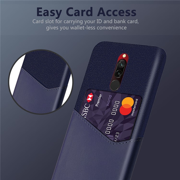 KSQ Cloth PU Leather Coated PC Back Case with Card Slot for Xiaomi Redmi 8 - Blue-4