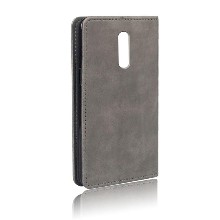 KSQ Crazy Horse Sucker Closure Leather Wallet Case for Xiaomi Redmi 8 - Grey-3