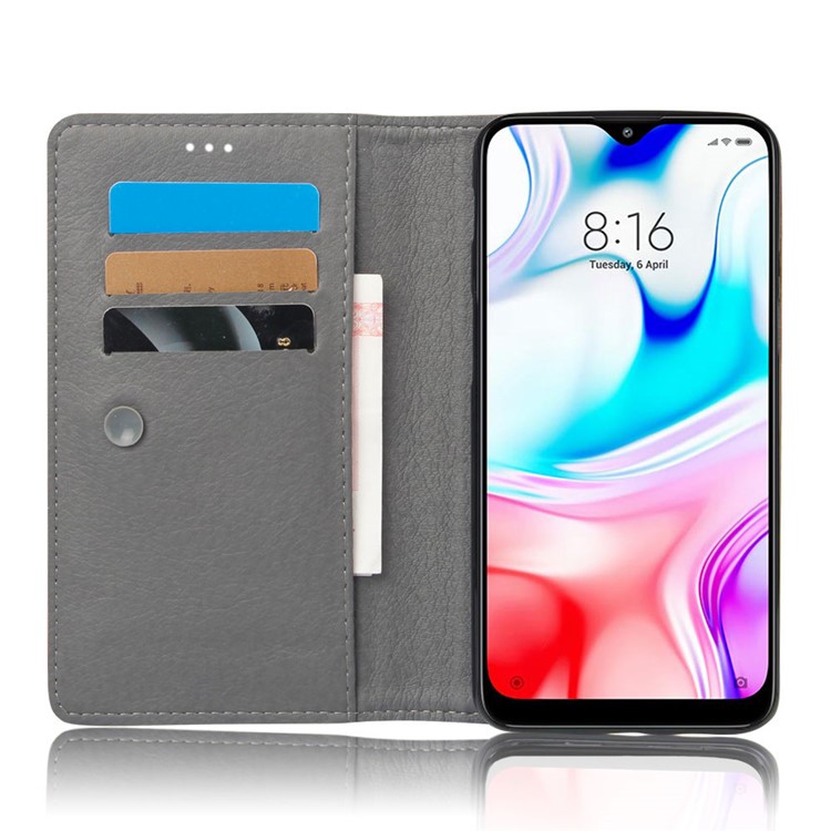 KSQ Crazy Horse Sucker Closure Leather Wallet Case for Xiaomi Redmi 8 - Grey-5