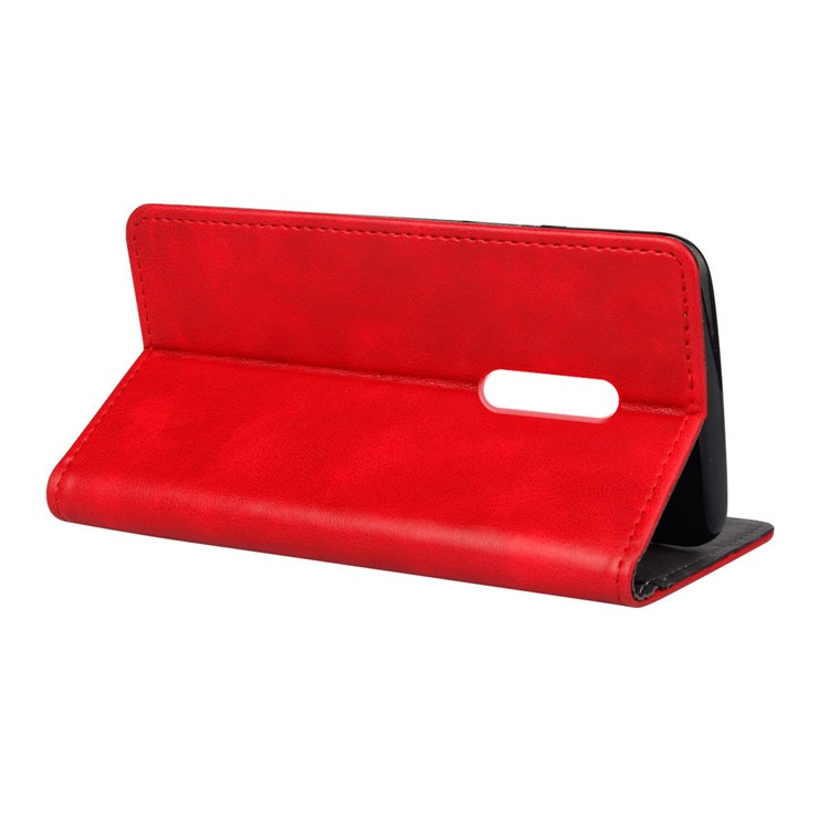 KSQ Crazy Horse Sucker Closure Leather Wallet Case for Xiaomi Redmi 8 - Red-4