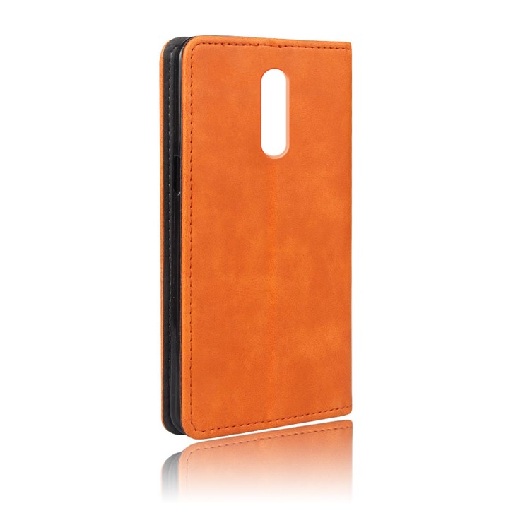 KSQ Crazy Horse Sucker Closure Leather Wallet Case for Xiaomi Redmi 8 - Orange-3