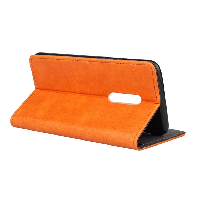 KSQ Crazy Horse Sucker Closure Leather Wallet Case for Xiaomi Redmi 8 - Orange-4