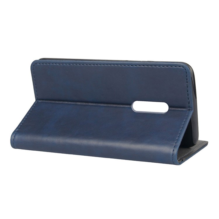 KSQ Crazy Horse Sucker Closure Leather Wallet Case for Xiaomi Redmi 8 - Dark Blue-4