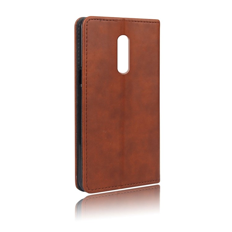 KSQ Crazy Horse Sucker Closure Leather Wallet Case for Xiaomi Redmi 8 - Brown-3