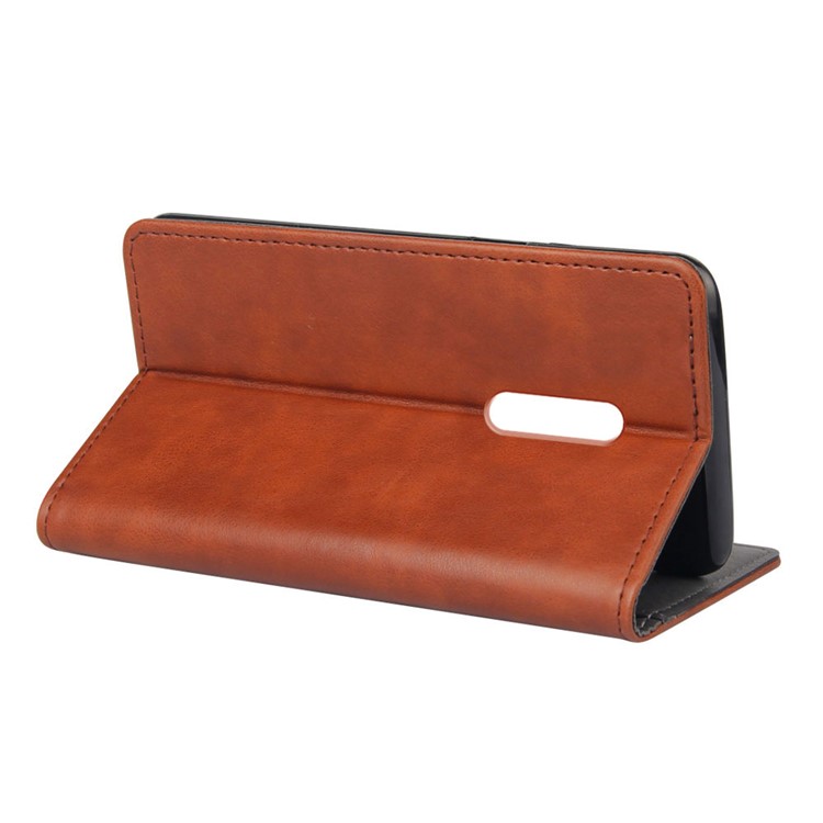 KSQ Crazy Horse Sucker Closure Leather Wallet Case for Xiaomi Redmi 8 - Brown-4