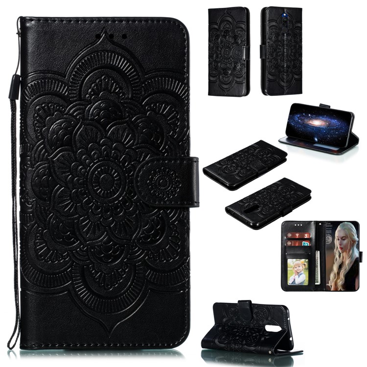 Imprint Mandala Flower PU Leather Wallet Case for Xiaomi Redmi 8 - Black-1