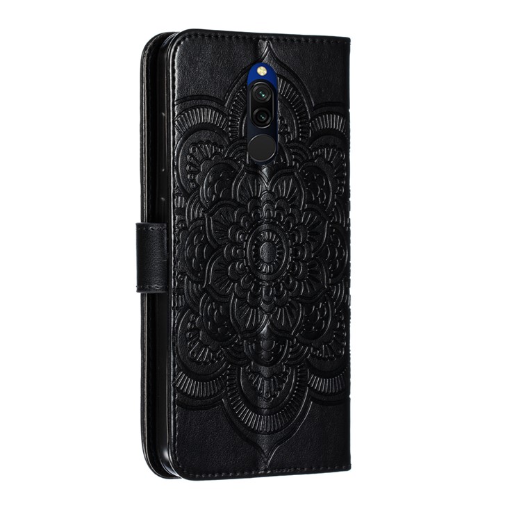 Imprint Mandala Flower PU Leather Wallet Case for Xiaomi Redmi 8 - Black-4