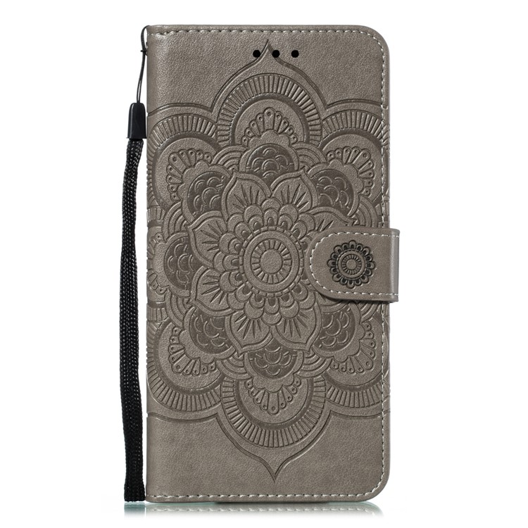 Cassa Del Raccoglitore Del Cuoio Dell'unità Di Elaborazione Impronta Mandala Fiore Per Xiaomi Redmi 8 - Grigio-2
