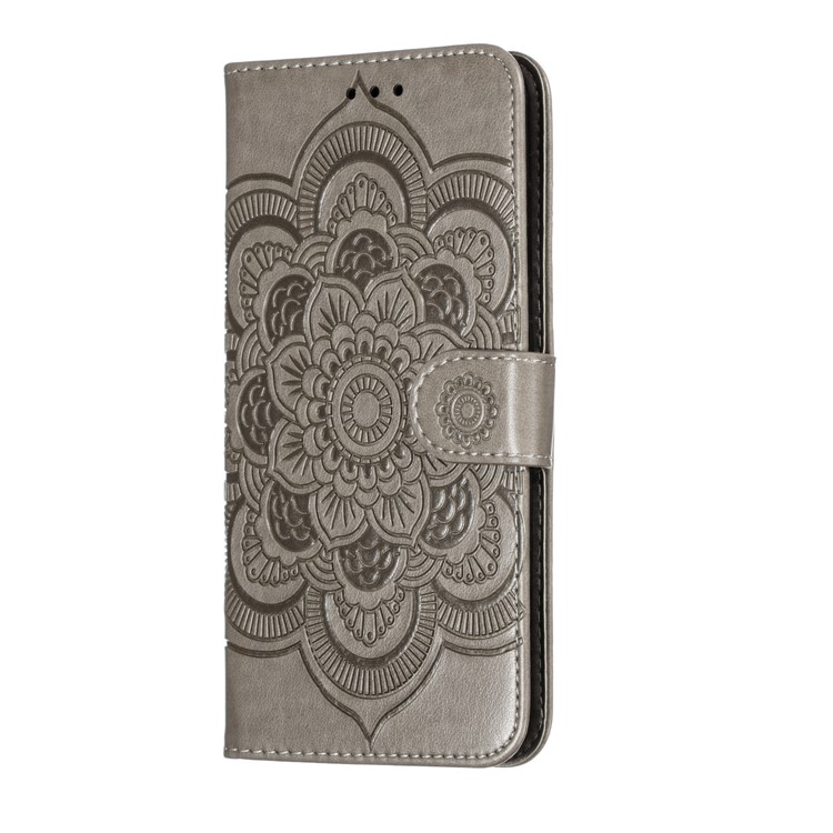 Cassa Del Raccoglitore Del Cuoio Dell'unità Di Elaborazione Impronta Mandala Fiore Per Xiaomi Redmi 8 - Grigio-3