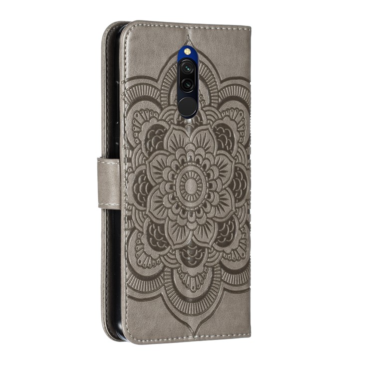 Cassa Del Raccoglitore Del Cuoio Dell'unità Di Elaborazione Impronta Mandala Fiore Per Xiaomi Redmi 8 - Grigio-4