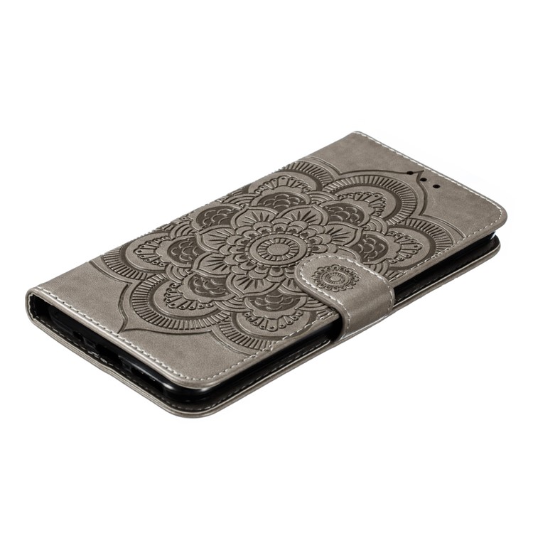 Cassa Del Raccoglitore Del Cuoio Dell'unità Di Elaborazione Impronta Mandala Fiore Per Xiaomi Redmi 8 - Grigio-5