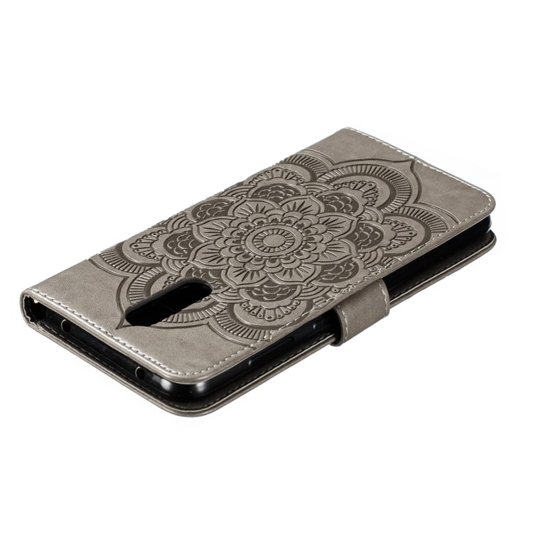 Cassa Del Raccoglitore Del Cuoio Dell'unità Di Elaborazione Impronta Mandala Fiore Per Xiaomi Redmi 8 - Grigio-6