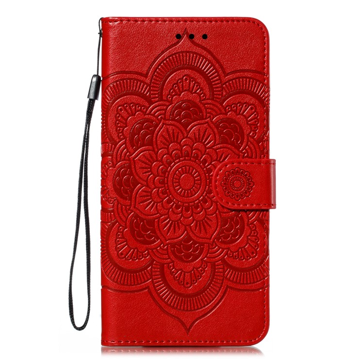 Imprint Mandala Flower PU Leather Wallet Case for Xiaomi Redmi 8 - Red-2