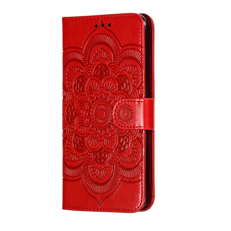 Imprint Mandala Flower PU Leather Wallet Case for Xiaomi Redmi 8 - Red-3