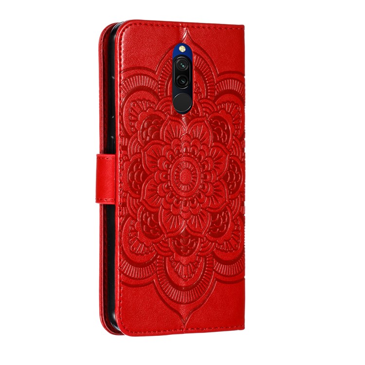 Imprint Mandala Flower PU Leather Wallet Case for Xiaomi Redmi 8 - Red-4