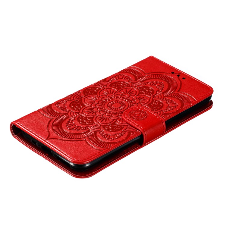 Imprint Mandala Flower PU Leather Wallet Case for Xiaomi Redmi 8 - Red-5