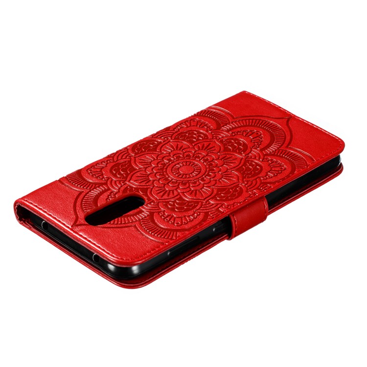 Imprint Mandala Flower PU Leather Wallet Case for Xiaomi Redmi 8 - Red-6