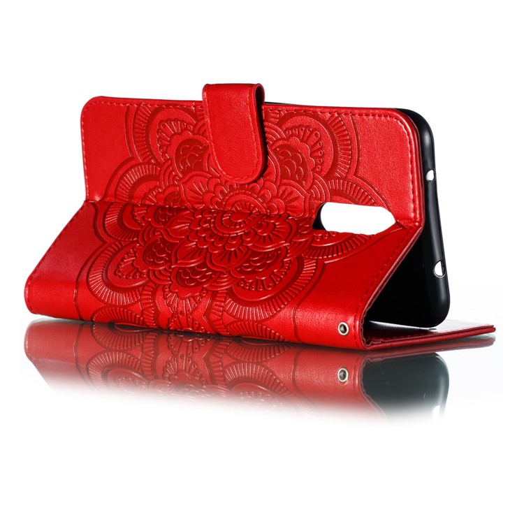 Imprint Mandala Flower PU Leather Wallet Case for Xiaomi Redmi 8 - Red-7