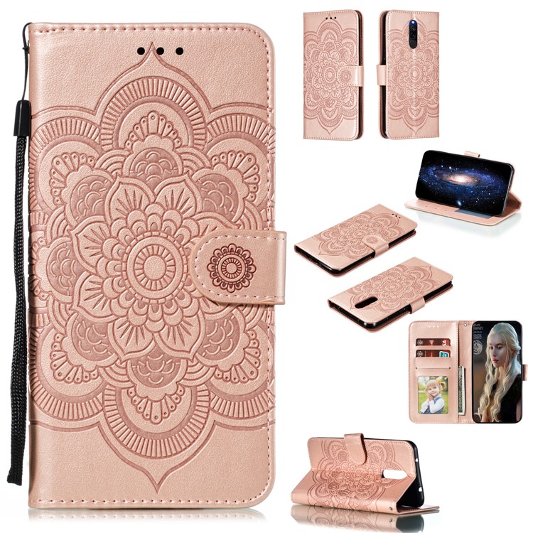 Imprint Mandala Flower PU Leather Wallet Case for Xiaomi Redmi 8 - Rose Gold-1