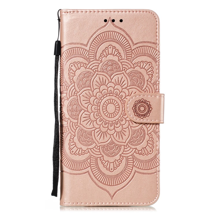 Imprint Mandala Flower PU Leather Wallet Case for Xiaomi Redmi 8 - Rose Gold-2