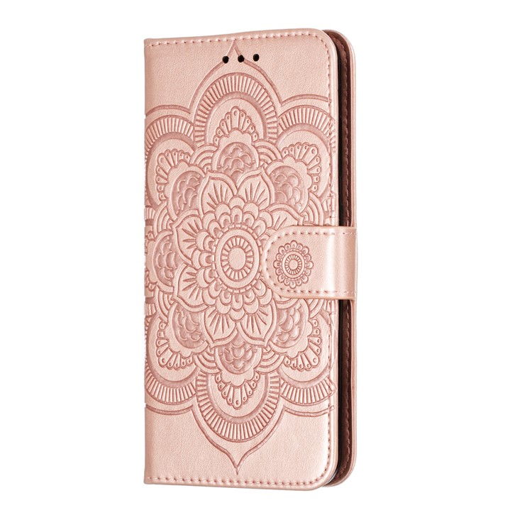 Imprint Mandala Flower PU Leather Wallet Case for Xiaomi Redmi 8 - Rose Gold-3