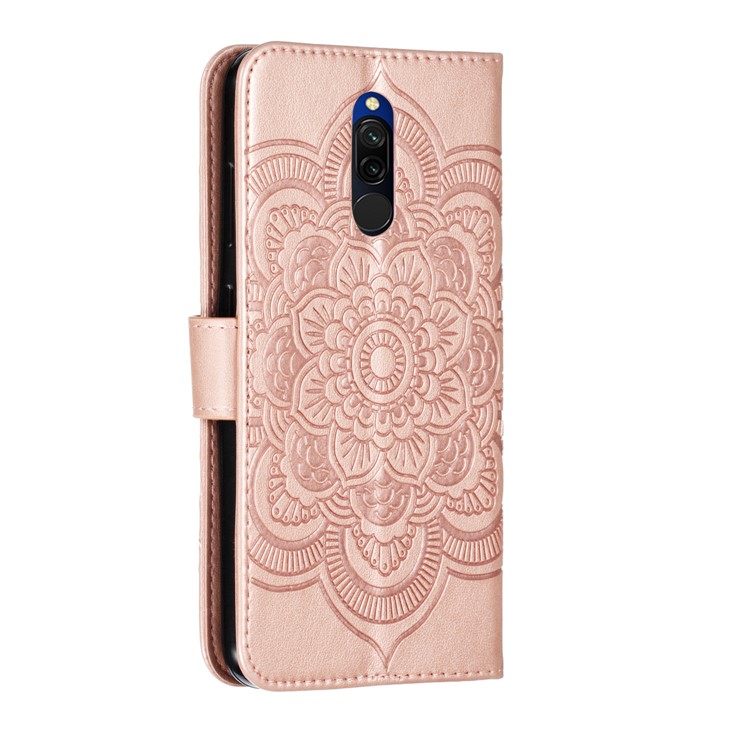 Imprint Mandala Flower PU Leather Wallet Case for Xiaomi Redmi 8 - Rose Gold-4