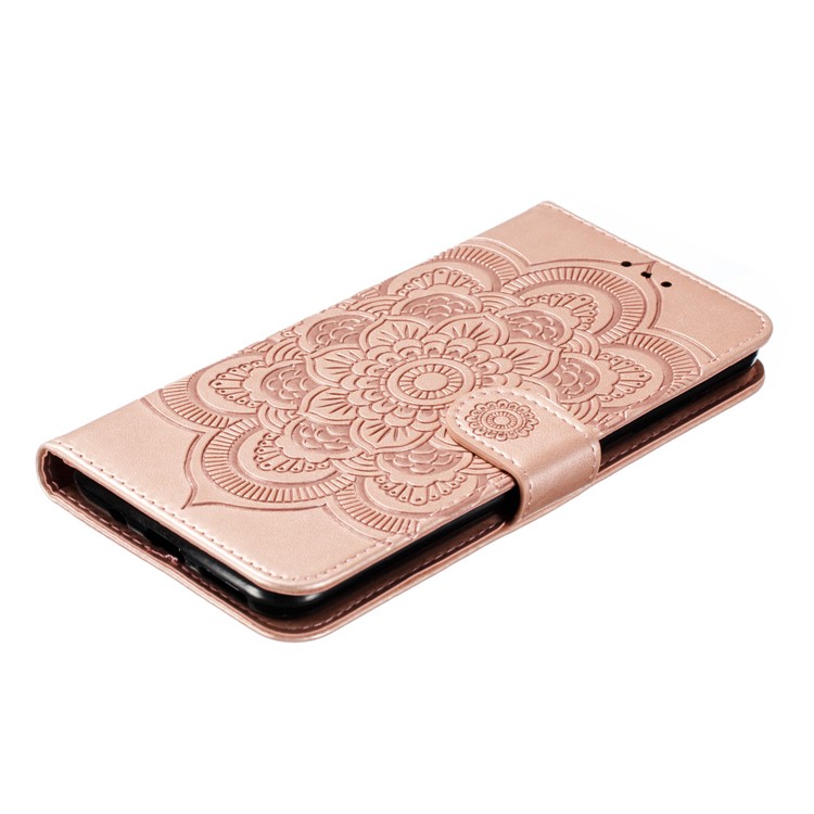 Imprint Mandala Flower PU Leather Wallet Case for Xiaomi Redmi 8 - Rose Gold-5