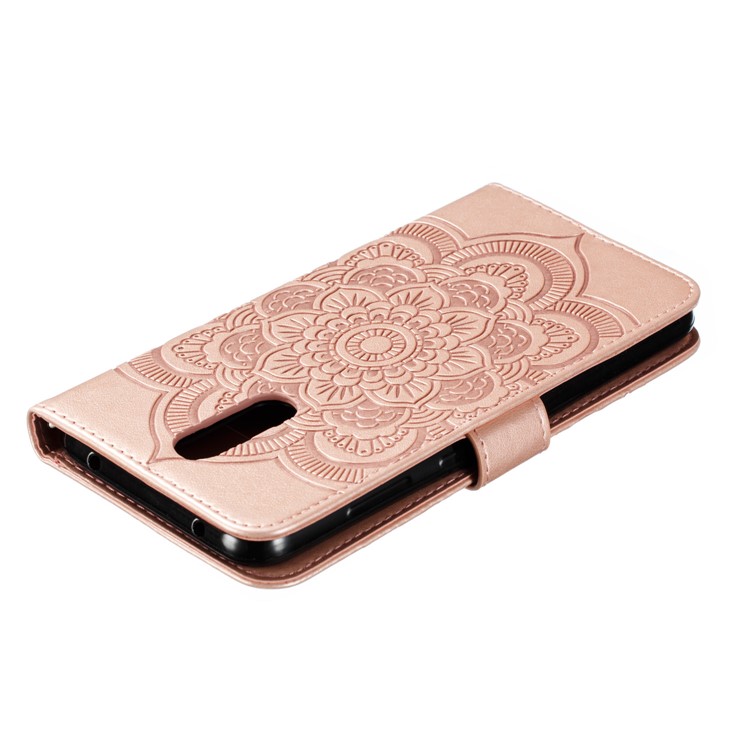 Imprint Mandala Flower PU Leather Wallet Case for Xiaomi Redmi 8 - Rose Gold-6