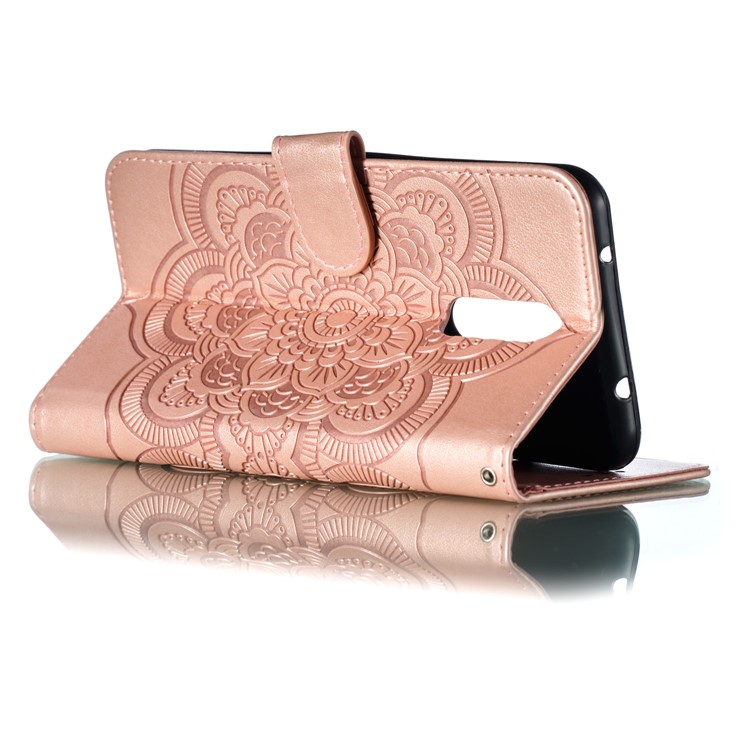 Imprint Mandala Flower PU Leather Wallet Case for Xiaomi Redmi 8 - Rose Gold-7