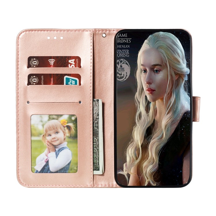 Imprint Mandala Flower PU Leather Wallet Case for Xiaomi Redmi 8 - Rose Gold-9